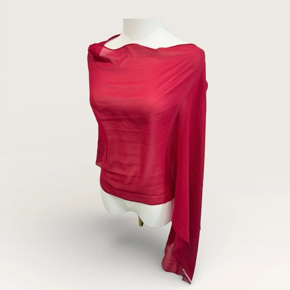 Eileen Fisher Scarlet Red Sheer Silk Georgette Chiffon Wrap One Size $138 NWT - Picture 2 of 8